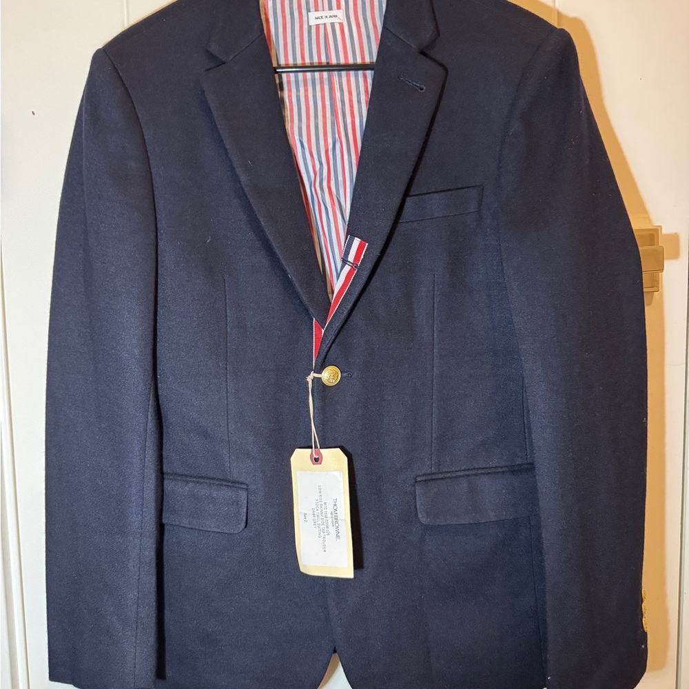 Thom Browne Dark Blue Blazer with Striped Lining